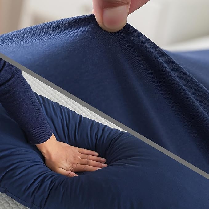 WhatsBedding Memory Foam Body Pillow with Cooling Zippered Cotton Cover, Full Body Pillow for Adults, Long Pillow for Sleeping, Firm Pillow Breathable Fluffy Supportive - Dark Blue