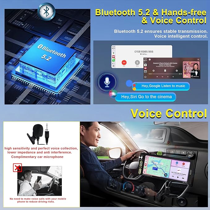 Single Din Car Stereo with Wireless Apple CarPlay & Android Auto, Designed for Older Vehicles, Bluetooth Hands-Free, FM Radio, Backup Camera Support