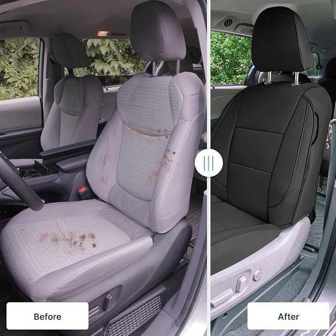 FH Group Custom Fit Car Seat Covers Specifically Made for 2011-2020 Toyota Sienna 7 Passenger, Car Seat Cover Front Set, Automotive Seat Covers in Black Faux Leather, Waterproof and Washable