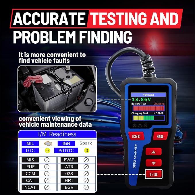 AT300 Car Code Reader, OBD2 Car Code Scanner Check Engine Light Fault Code Reader Scanner CAN Diagnostic Tool for All OBDII Protocol Cars,Cranking Test