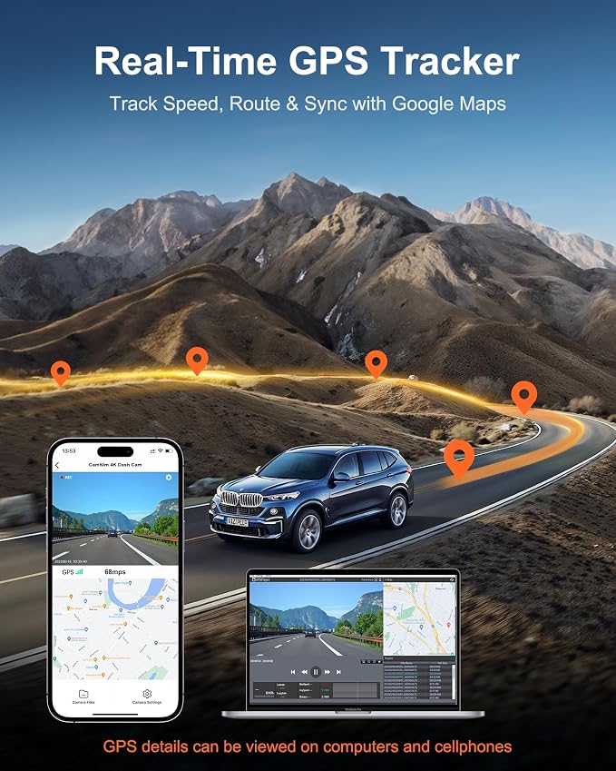 4K Dash Cam Front Rear, Dual Dash Camera for Cars Built in 5GHz/2.4GHz WiFi GPS Dashcam with G-Sensor 24H Parking Monitor Loop Recording WDR Night Vision 170° View Angle APP Control Free 64GB SD Card