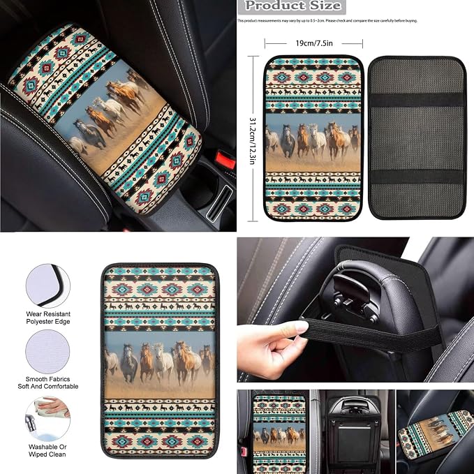 8 Pcs Western Horse Car Seat Covers Full Set Car Accessories for Women Front Seat Cover Steering Wheel Armrest Cover Seat Belt Cover for Auto SUV Interior Decoration