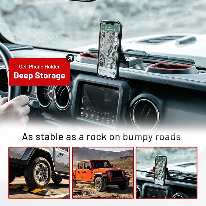 Dash Magnetic Phone Mount for 2024-2026 Jeep Wrangler JL JLU & Gladiator JT Accessories (NOT for 4XE), Multi-Mount 360° Rotating Phone Holder Dashboard Tray with Metal Rod
