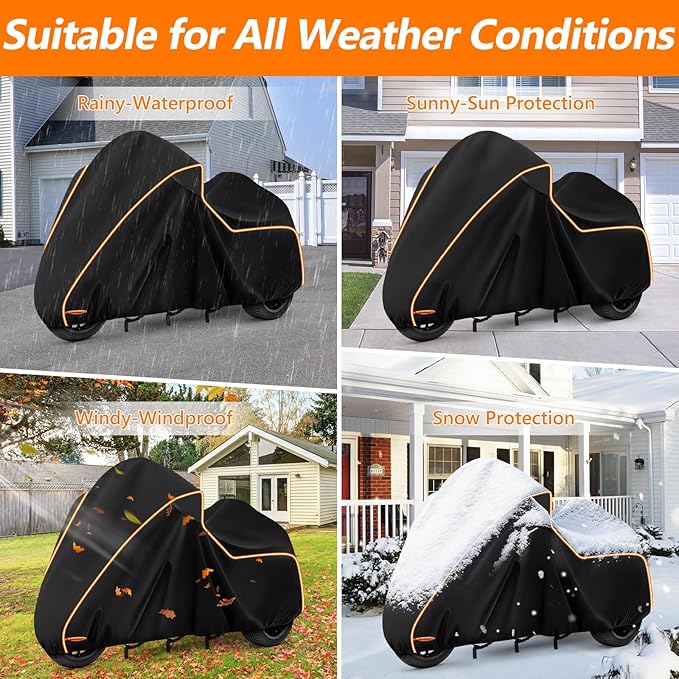 420D Motorcycle Cover for Trike Models Freewheeler, Tri Glide Ultra and CVO Version, Outdoor Bike Cover Windproof Heavy Duty Waterproof Protection(with Antenna Openings&Exhaust Heat Insulation)