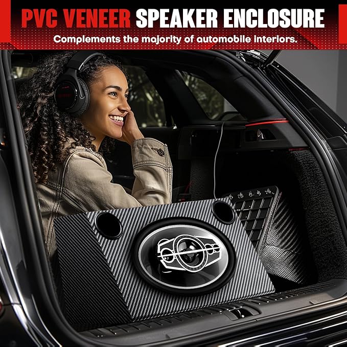 6" X 9" Speaker Enclosure, Trapezoidal Car Speaker Empty Enclosure w/Sound-Absorbing Cotton & Speaker Spikes Pad Mat, PVC Veneer Speaker Box Enclosure for Home, Vehicle Sub Sound Supplies