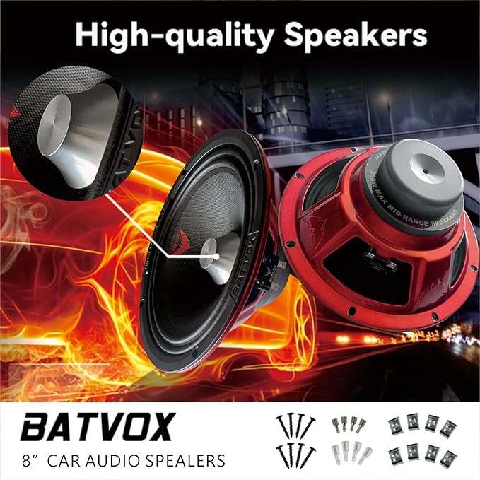 MX80S3 Loudspeaker 8 Inch Midrange 600 Watts 4 Ohms Silvery Bullet, Premium Quality Audio Door Speakers for Car or Truck Stereo Sound System, Black (2 Speaker)
