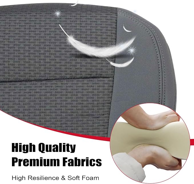 Front Driver Side Bottom Cloth Seat Cover Gray & Driver Side Foam Compatible with Ford F250 F350 F450 F550 2017 2018 2019 2020 2021