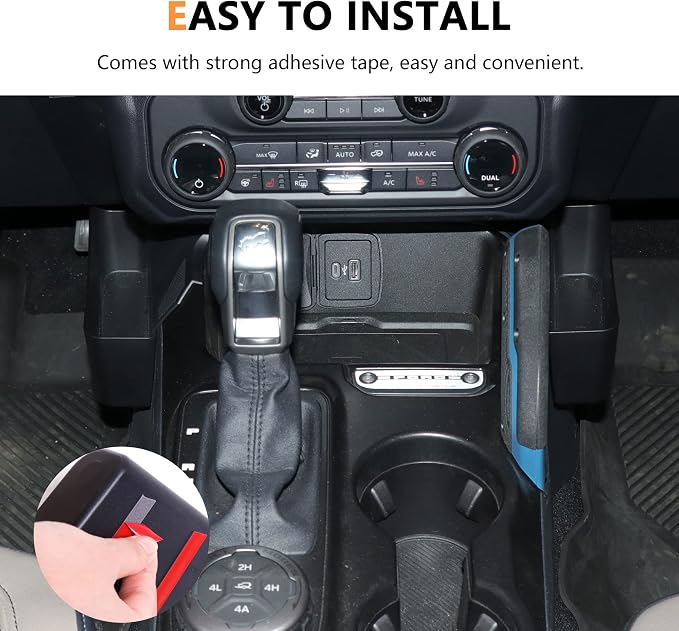 Center Console Shifter Organizer Tray + Front Rear Door Handle Storage Box for 2021 2022 2023 2024 2025 New Ford Bronco 4 Door Interior Accessories 5 Pack Black