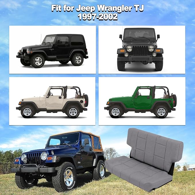 Custom Seat Covers for Jeep Wrangler TJ 1997 1998 1999 2000 2001 2002 Heavy Duty Cloth Protector Interior Accessories，Waterproof & Machine Washable, Foam Padded - Gray（Rear）