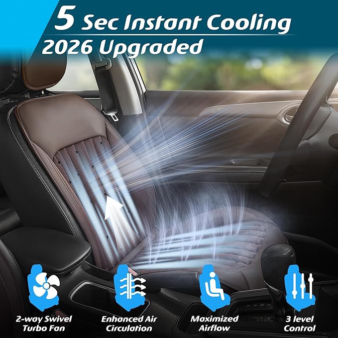 Paffenery 2026 Upgraded Cooling Car Seat Cover Front Seat, 12V-24V Ventilated Cooling Car Seat Cushion, Cooled Seat Cover for Car SUV Truck Universal Fit, Cocoa Brown