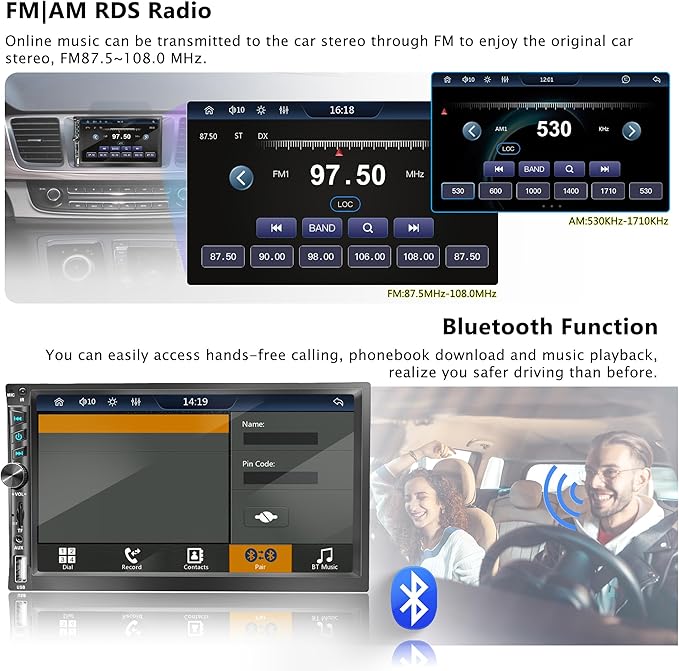 Upgrade Wireless 7" Double Din Car Stereo Apple CarPlay Android Auto 178 * 102mm,Touchscreen Car Play Radio for Car,Screen for Bluetooth 5.2, Weatherproof Backup Camera,FM AM,AUX,Card Slot,USB,SWC