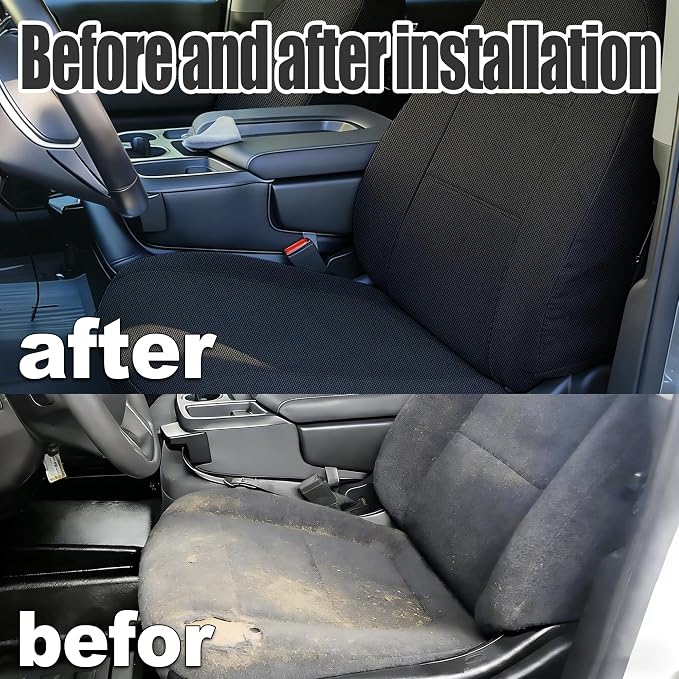 Front & Rear Seat Covers for Chevy Silverado & GMC Sierra 1500 Crew Cab 2019 2020 2021 2022 2023 2024 2025 2026 Full Set with Headrest and Rear Cup Holder Foam Padded - Black