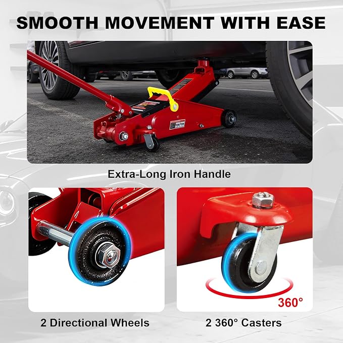 BIG RED T83006 Torin Hydraulic Trolley Service/Floor Jack with Extra Saddle (Fits: SUVs and Extended Height Trucks): 3 Ton (6,000 lb) Capacity, Red