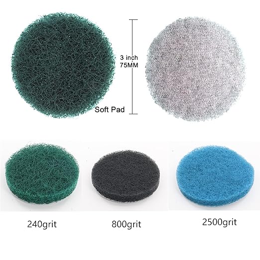 74PCS 3Inch Car Headlight Restoration and Polishing Kit, Sanding Discs with 1/4" and M10 Backing Pad,Scouring Pads, Interface Pad, Wool Polishing Buffing Pad Polishing Buffing Wheel