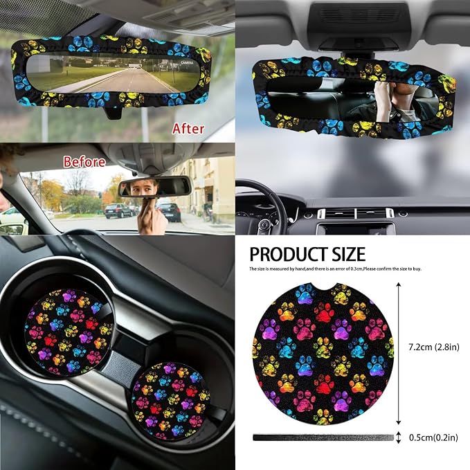 14 Pack Car Seat Covers Full Set Dog Paw Print Automotive Seat Covers with Steering Wheel Cover Center Console Pad Safety Belt Pads Gear Lever & Handbrake Covers for Dog Lovers