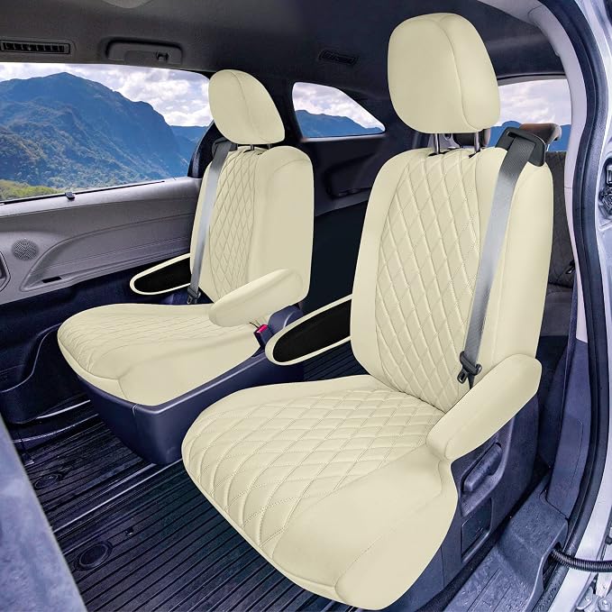 FH Group Custom Fit Car Seat Covers Specifically Made for Toyota Sienna 2021-2024, Solid Beige Ultraflex Neoprene Full Set Automotive Seat Covers, 7 Seater SUV Seat Covers, Toyota Accessories