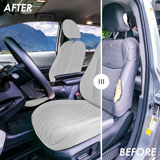 FH Group Custom Fit Car Seat Covers Specifically Made for Toyota Sienna 2021-2024, Solid Gray Ultraflex Neoprene Front Set Automotive Seat Covers, 7-8 Seater SUV Seat Covers, Toyota Accessories