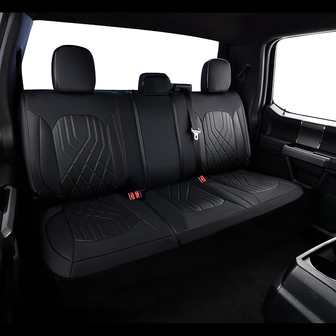 Ranger Seat Covers, for 2019-2023 Ford Ranger XLT XL Lariat Crew Cab, Napa Leather Seat Protector (Full Set, Black)