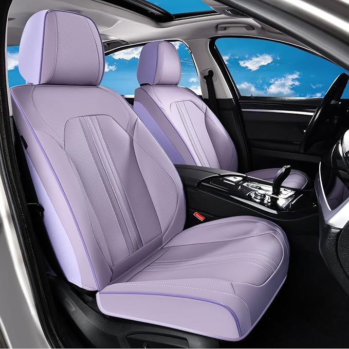 Huidasource Purple Front Seat Cover, Luxury Faux Leather Front Car Seat Cover, Compatible with Airbags, Seatbelt Buckles, Perforation, Cooling＆Heating, Universal Fit for Most Cars, Vans, Trucks, SUVs