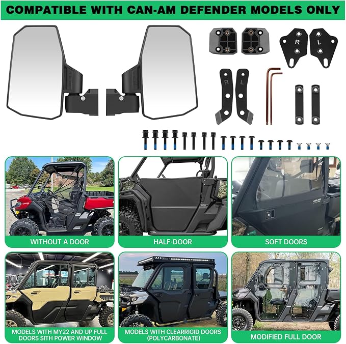 SHEJISI Defender Side Mirrors,The Spring Back Feature Allows Easy Reset After Fold,2024 New UTV Mirrors Compatible with Can Am Defender HD10 HD9 HD8 HD7 HD5,Suitable for No Door,Half Door,Full Door
