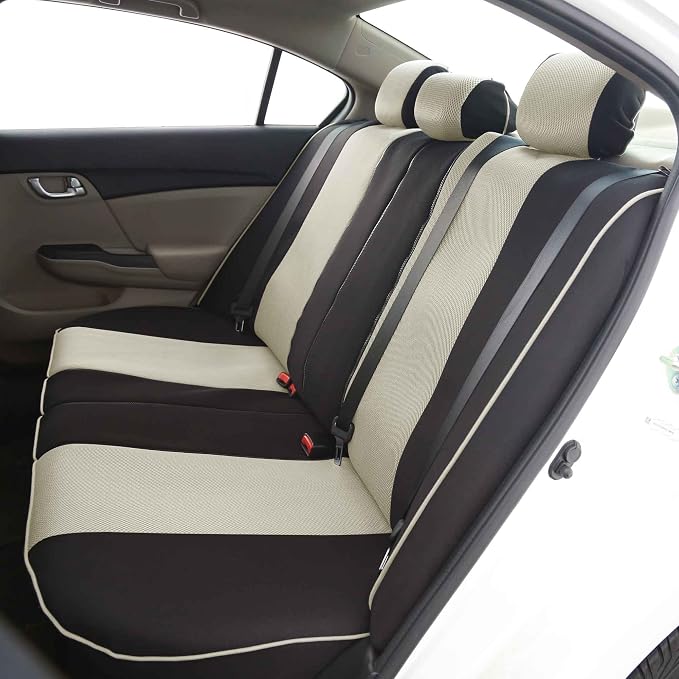 FH Group Full Set Cloth Car Seat Covers - Universal Fit, Low Back Front Seat Covers, Airbag Compatible, Split Bench Rear Seat, Washable Seat Cover for SUV, Sedan, Van Beige