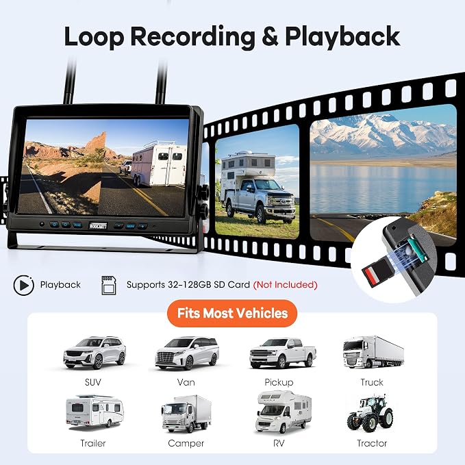 3 Solar Magnetic Wireless Trailer Camera System, 10.1" IPS DVR Screen + Solar Powered Night Vision Rear Camera, 100% No Wiring Waterproof Backup Camera System for RV Truck Trailer Hitch, BT3