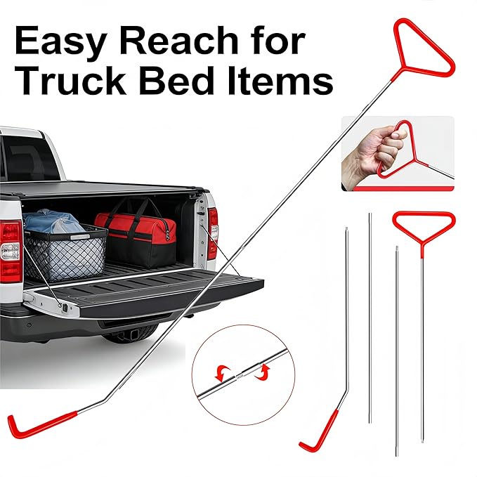 DENWAY Cargo Grabber Retriever Tool - Upgraded Extendable Pickup Truck Bed Accessories, Car Tool Set