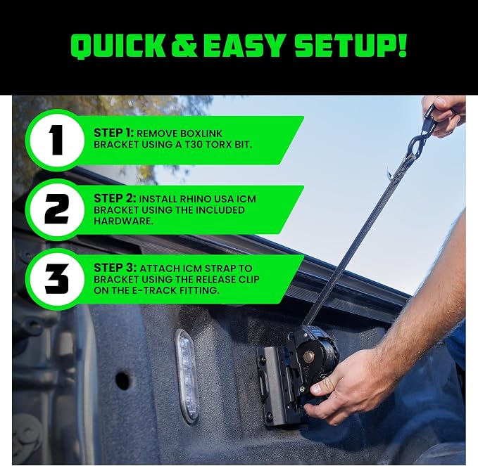 Ford Only – Rhino USA Integrated Cargo Magic Bed-Mounted Retractable Ratchet Straps (2PK) for Ford F150 (2015+) & F250 (2017+) – BoxLink Compatible, 360° Swivel, Heavy-Duty Tie Downs