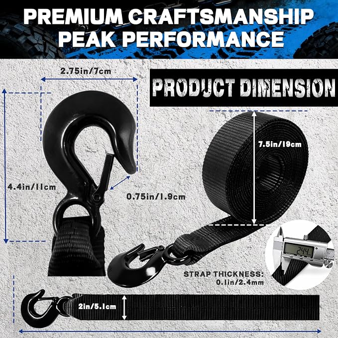 Boat Winch Strap with Hook (2" x 20ft) - 18,000lb Break Strength, Heavy Duty Replacement Trailer Winch Strap with Safety Hook - Fits Pontoon, Fishing Boat, Powerboat & Jet Ski Trailers.