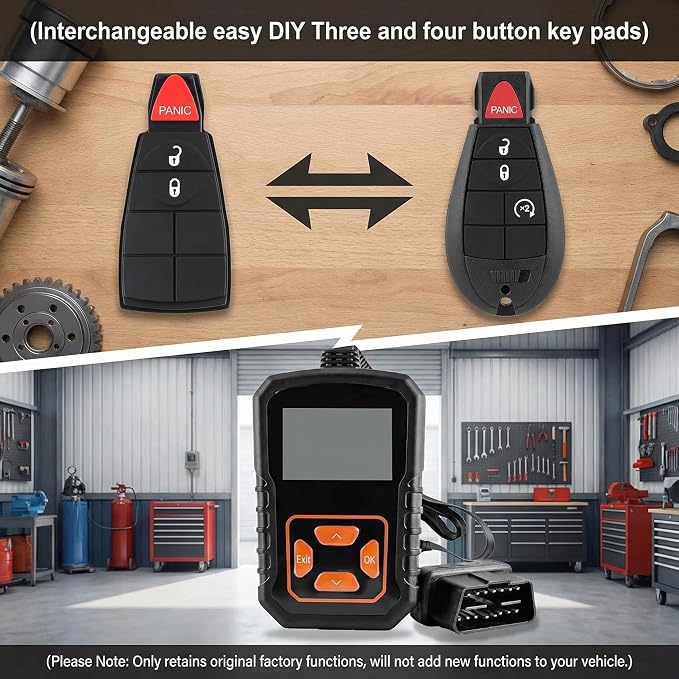 Simple Sync DIY Remote Key Fob Replacement Kit Compatible with Dodge Ram 1500 2500 3500 (2013-2017) - FCC ID: GQ4-53T, Includes 3 & 4-Button Pads, No Pro Tools Require