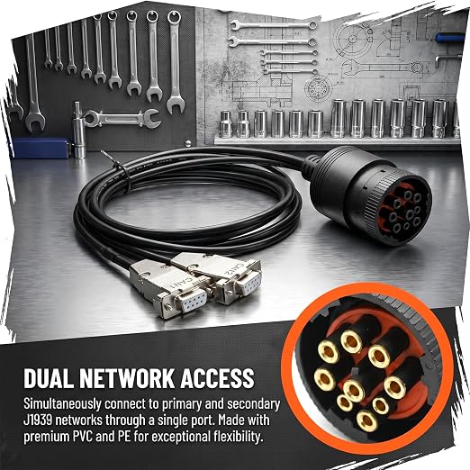 J1939 Deutsch 9Pin Connector to Dual DB9 Female CAN Cable，CAN Bus Diagnostic Adapter Cable for Heavy Duty Vehicles 1Meter