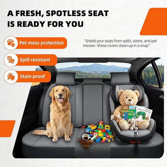 5-Seater Car Seat Covers Full Set Waterproof and Breathable Nappa Leather, Fit for Front and Rear Seats of Cars, Compatible with Airbags, Car Seat Protector Covers for Most Cars - Grey