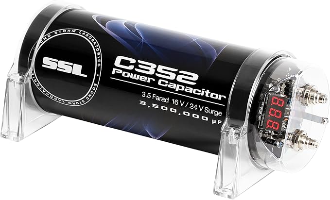 Sound Storm Laboratories C352 Car Audio Capacitor – 3.5 Farad, Energy Storage, Enhance Bass from Stereo, for Amplifier and Subwoofer, Warning Tones, LED Voltage Meter
