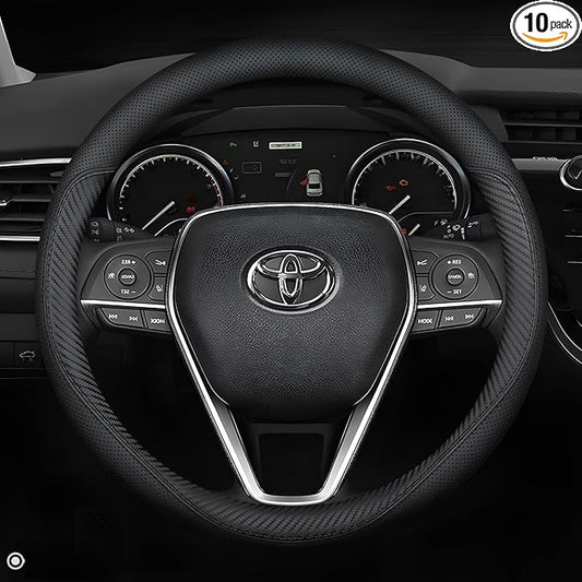Leather Steering Wheel Cover Custom-Fit for Toyota, Comfort Grip Design Breathable and Non-Slip, Toyota Car Steering Wheel Protector for Women Men, Toyota Accessories,Black (C-Style, for Toyota)