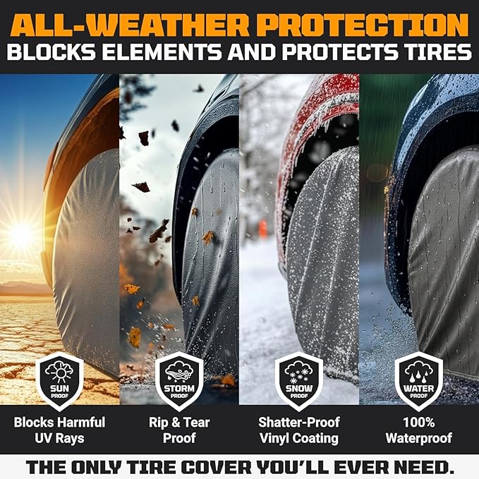 TIRESHIELD PRO Trailer Tire Covers (Set of 2) - Heavy Duty All-Weather UV-Resistant Protective Wheel Covers w/StormLock-System - Year-Round Protection for Your Trailer Tires w/ 23-25.75" Diameter