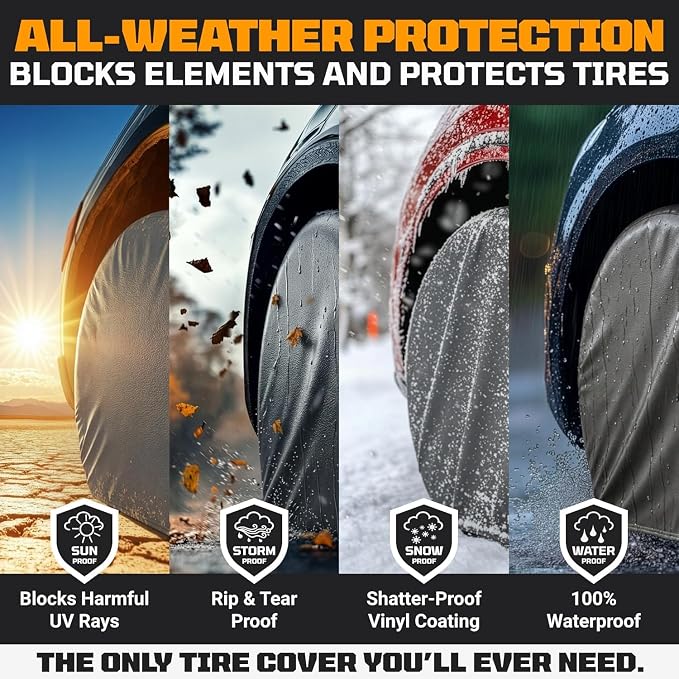 TIRESHIELD PRO Trailer Tire Covers (Set of 2) - Heavy Duty All-Weather UV-Resistant Protective Wheel Covers w/StormLock-System - Year-Round Protection for Your Trailer Tires w/ 29-31.75" Diameter