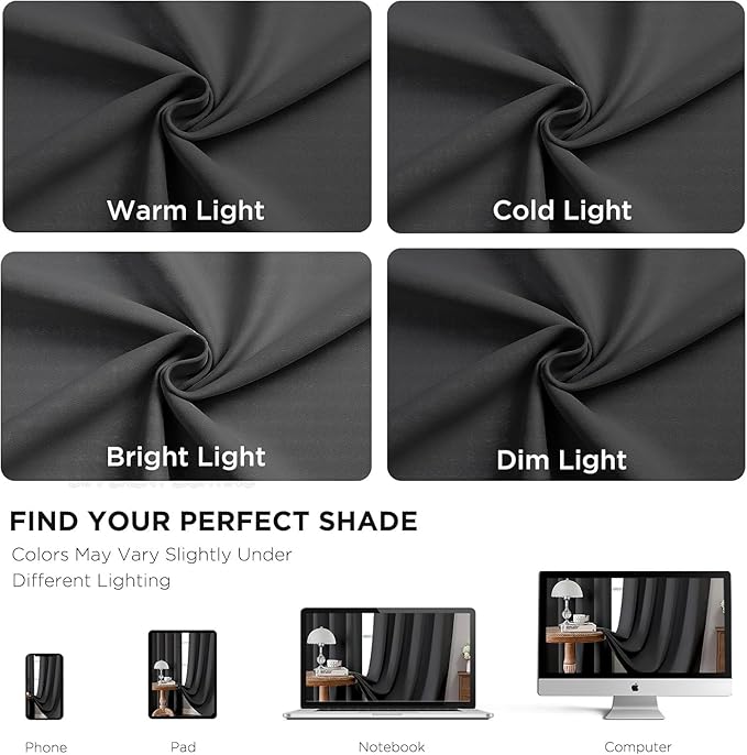 Joydeco 96 Inch Blackout Curtains for Bedroom, Black Out Curtains 96 inch Long, Room Darkening Thermal Insulated Drapes 2 Panels Set, Dark Grey Curtains for Living Room