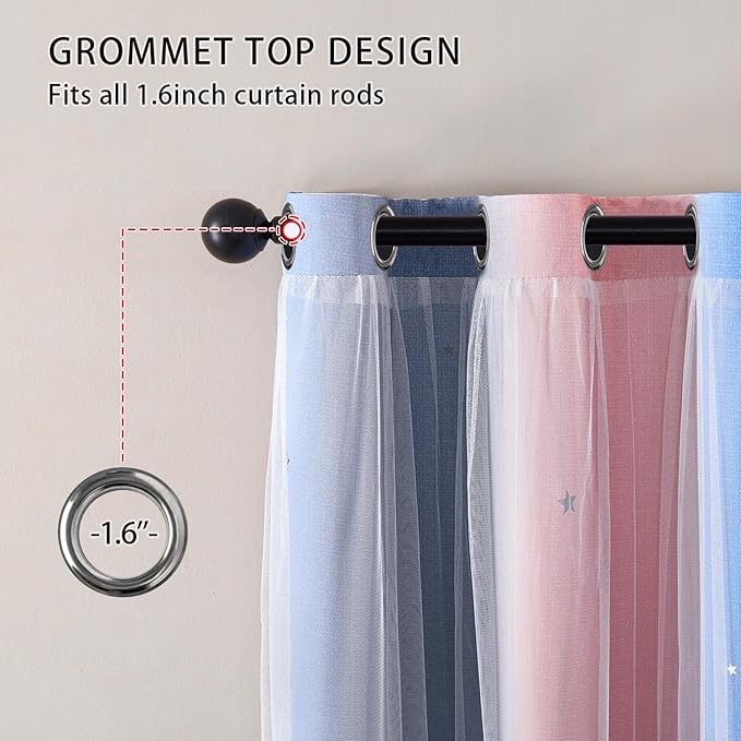 XiDi Blackout Curtains for Girls Bedroom Decor, Ideal for Kids Room with Unicorn Theme Princess Room Decor 63 inches Length Curtain 2 Panels Set Pink/Grey/Blue