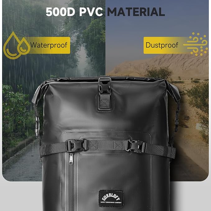 Motorcycle Tail Bag, 30L Waterproof Motorcycle Travel Bag | 2 Size and 3 Color Options Motorcycle Saddle Bag, PVC Luggage Bag, Rear Seat Bag, Classic Black GT-30BL