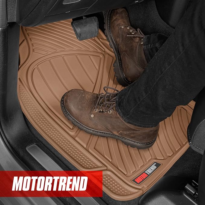 Motor Trend FlexTough™ Baseline Rubber Car Floor Mats with Trunk Mat Cargo Liner, Front & Rear Combo Set fits Most Car SUV Van Coupe Sedan, Heavy Duty All Weather Trim to Fit