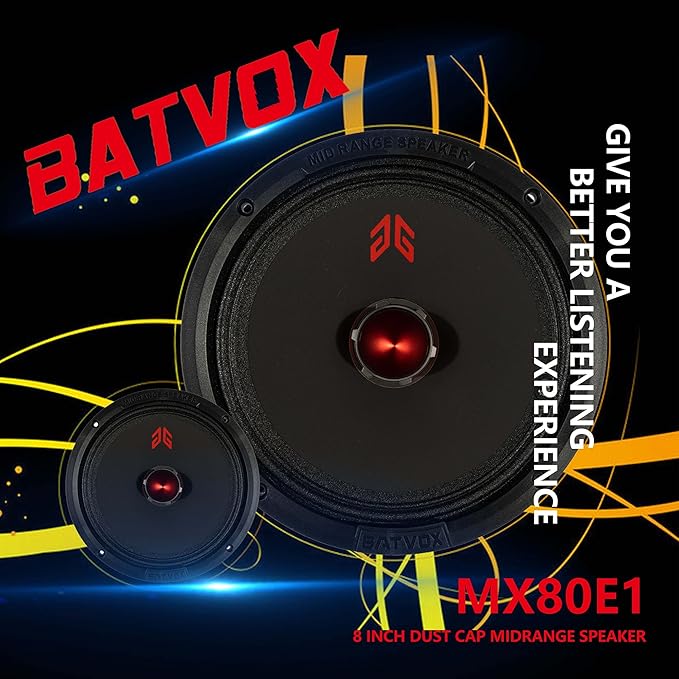 MX80E1 Loudspeaker 8 Inch Midrange 560 Watts 6 Ohms Red Bullet, Premium Quality Audio Door Speakers for Car or Truck Stereo Sound System, Black (2 Speakers)