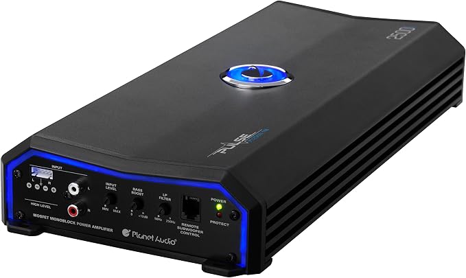 Planet Audio PL2500.1M Monoblock Car Amplifier - 2500 High Output, High/Low Level Inputs, Low Pass Crossover, Hook Up to Subwoofer for Bass