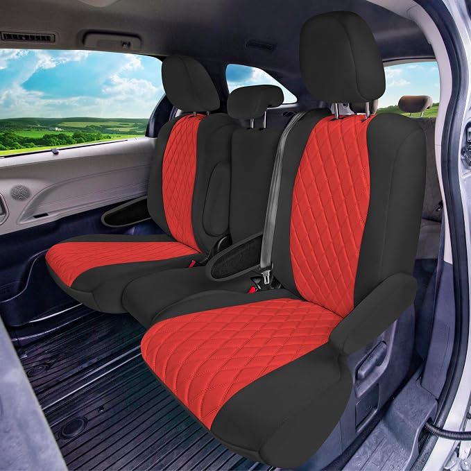 FH Group Custom Fit Car Seat Covers Specifically Made for Toyota Sienna 2011-2020, Car Seat Cover Full Set, 8 Seater Automotive Seat Covers in Red Neoprene, Waterproof and Washable Seat Covers
