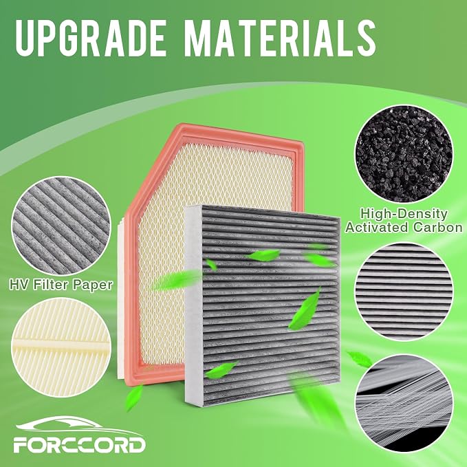 Cabin & Engine Air Filter Fit for 2023-2026 Chevrolet Colorado 2.7L, 2023-2026 GMC Canyon 2.7L Activated Carbon Cabin Filter Replacement CF11966 84848112 Car Accessories