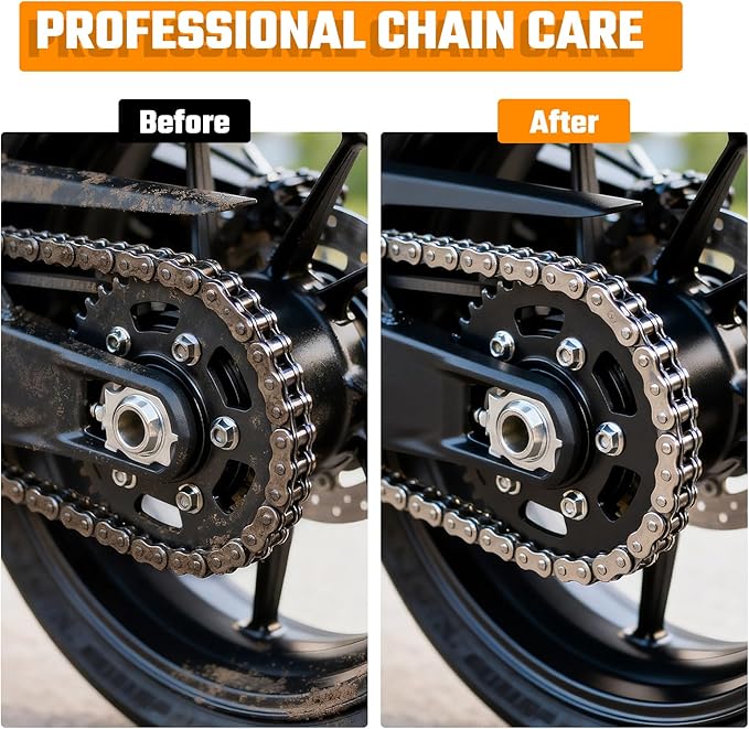 Chain Lube, Chain Lube Spray Can, Professional Chain Maintenance Kit, Motorcycle Lubrication Set with Chain Oil 13oz 2 Can Including Brushes and Gloves for Caring All Bicycles