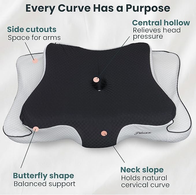 Cervical Neck Pillow for Sleeping – Cooling Memory Foam Cervical Pillow for Side Sleepers and Back Sleepers – Contour Ergonomic Neck Support (Black/White, Cooling)