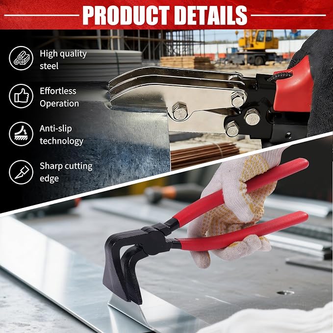 Professional HVAC Sheet Metal Tools Set, 10-1/2" 5-Blade Sheet Metal Crimper + 3-Piece Hand Seamers (Straight, 45°, 90°), Duct Crimping & Bending Tools for 24–28 Gauge Ductwork