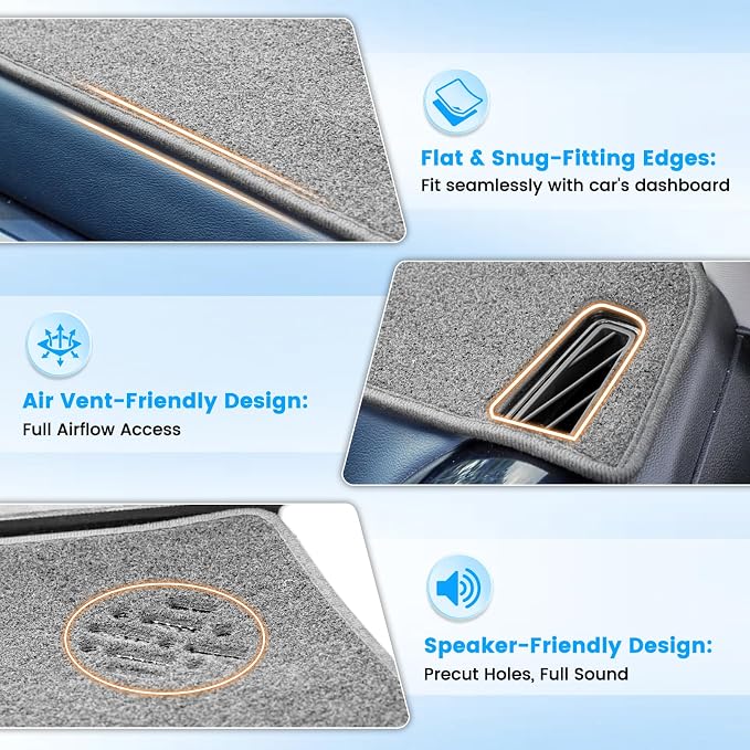 KUST Gray Dash Cover Compatible with Toyota Camry 2007-2011 Dashboard Cover Accessories for Camry Non-Slip Polyester Dashboard Mat Custom Fit Center Console Sunshield Protector No Glare
