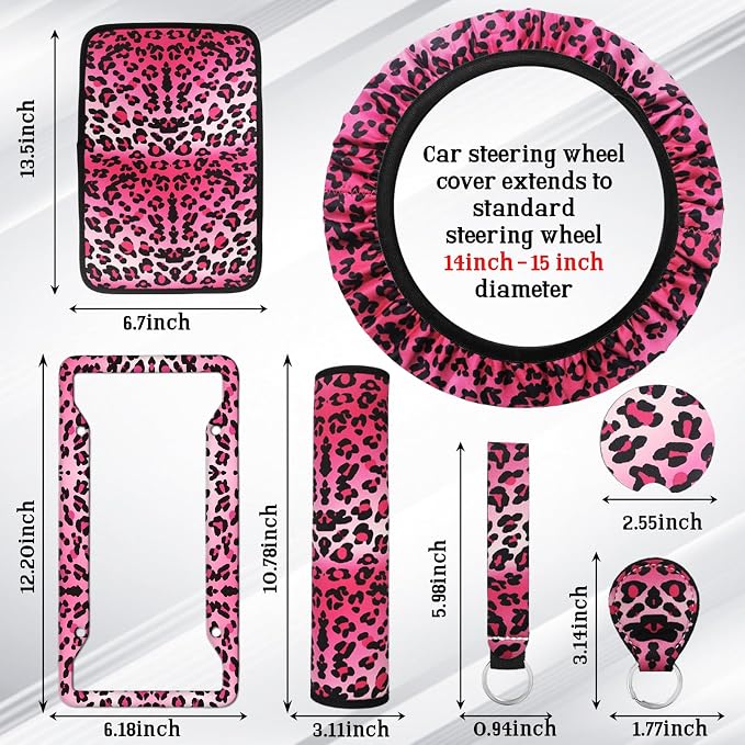 23 Pcs Car Seat Cover Full Set for Women,Universal Car Seat Cover, Print Printing Car Steering Wheel Cover Center Console Armrest,Sunglass Holder Accessories Full SUV (Pink Leopard Print)