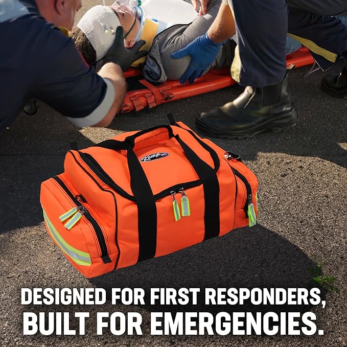 Kemp USA Maxi Trauma Bag Large First Aid EMS Bag Water-Resistant 600D Nylon First Responder Medical Survival Gear Buckle Closure Reflective Trim Orange
